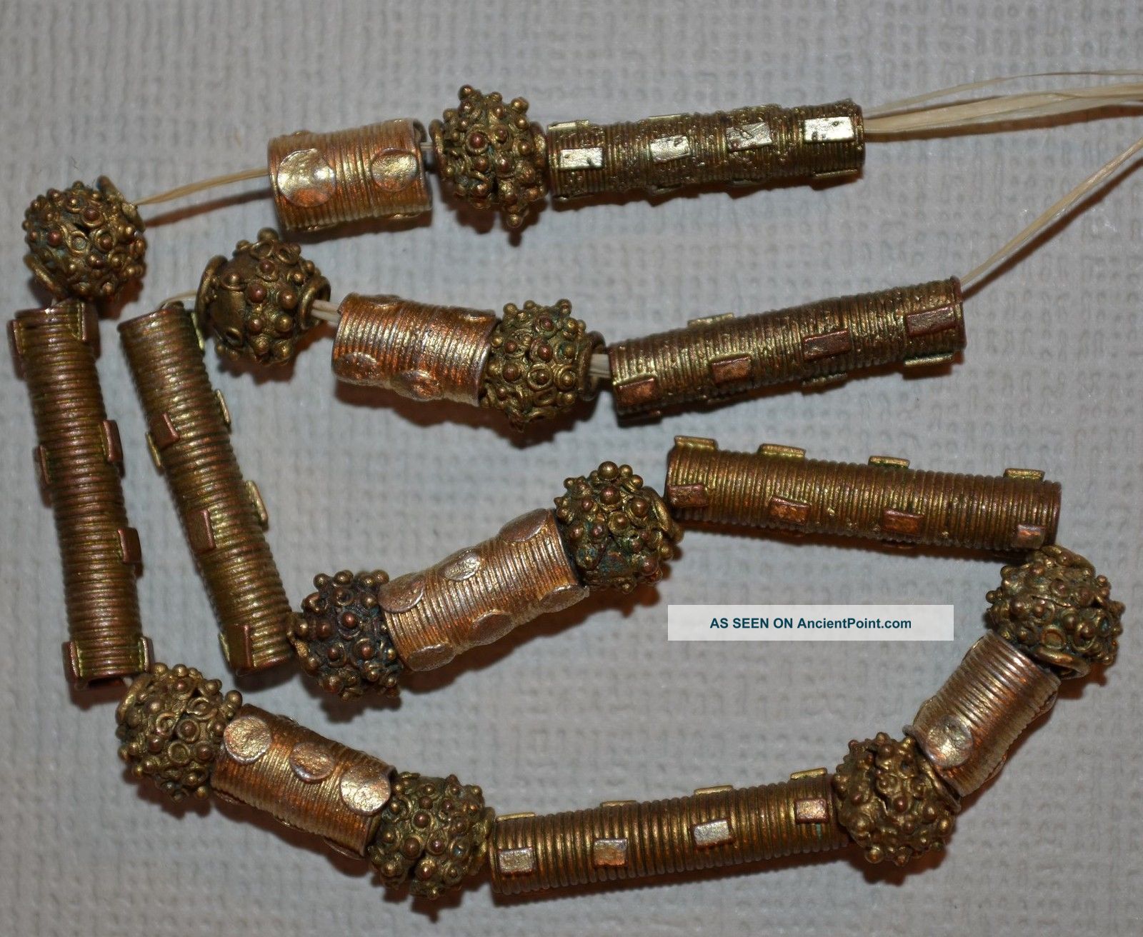 Antique Yoruba Lost Wax Gilded Brass Beads,  Nigeria Jewelry photo
