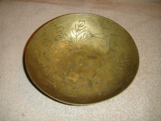 Antique China Marked Brass Bowl - Engraved Dragons & Chinese Markings - Heavy Bowl photo