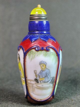 Chinese Qing Dynasty Person Hand Painted Carved Peking Glass Snuff Bottle photo
