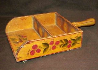 Primitive Farm House Wood Scoop Made Into Wall Shelf W Folk Art Bird & Cherries photo