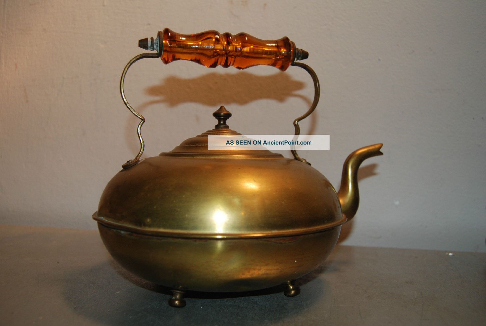 Scottish Teddy Kettle James Clews Birmingham Jc/b Footed Brass Glass Handle Metalware photo