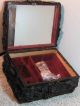 Sewing Box Leather Flowers Over Wood 1800 ' S Piece And Rare Boxes photo 2