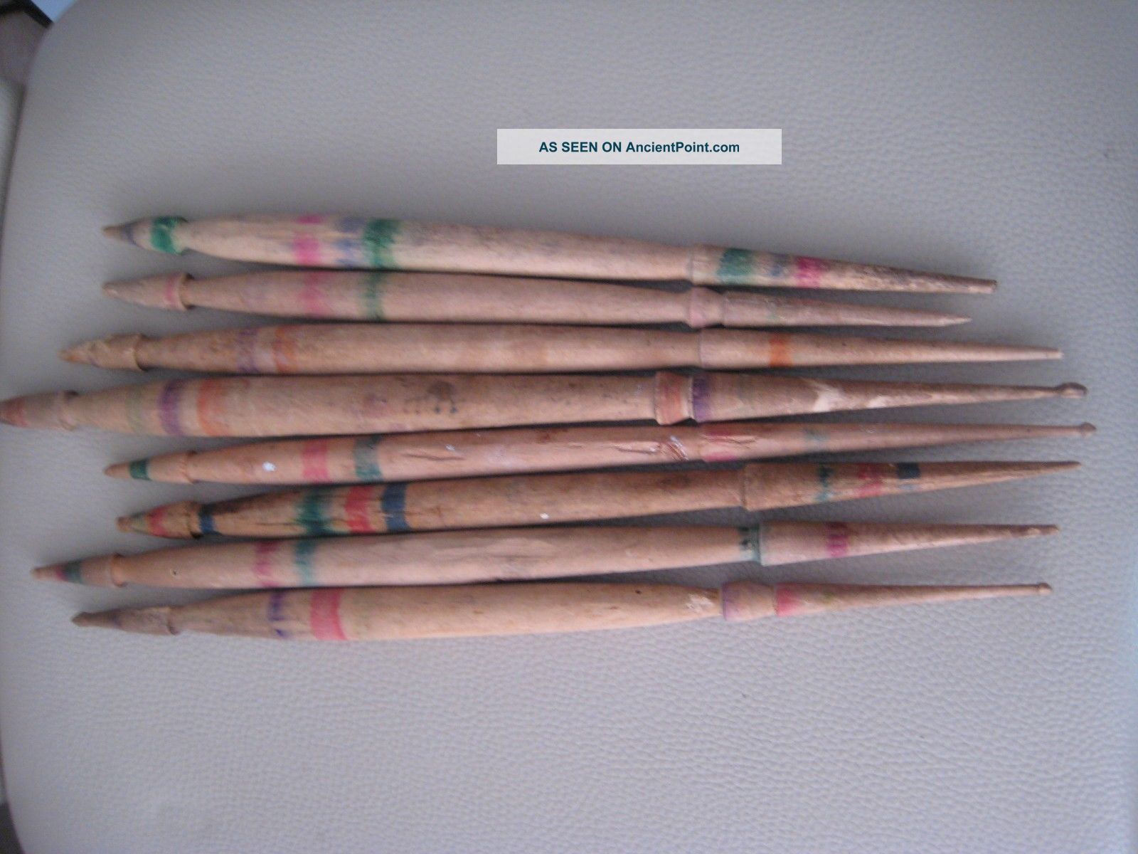 8 Antique Primirive Wooden Spindles For Wool Spinning Primitives photo