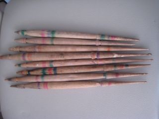 8 Antique Primirive Wooden Spindles For Wool Spinning photo