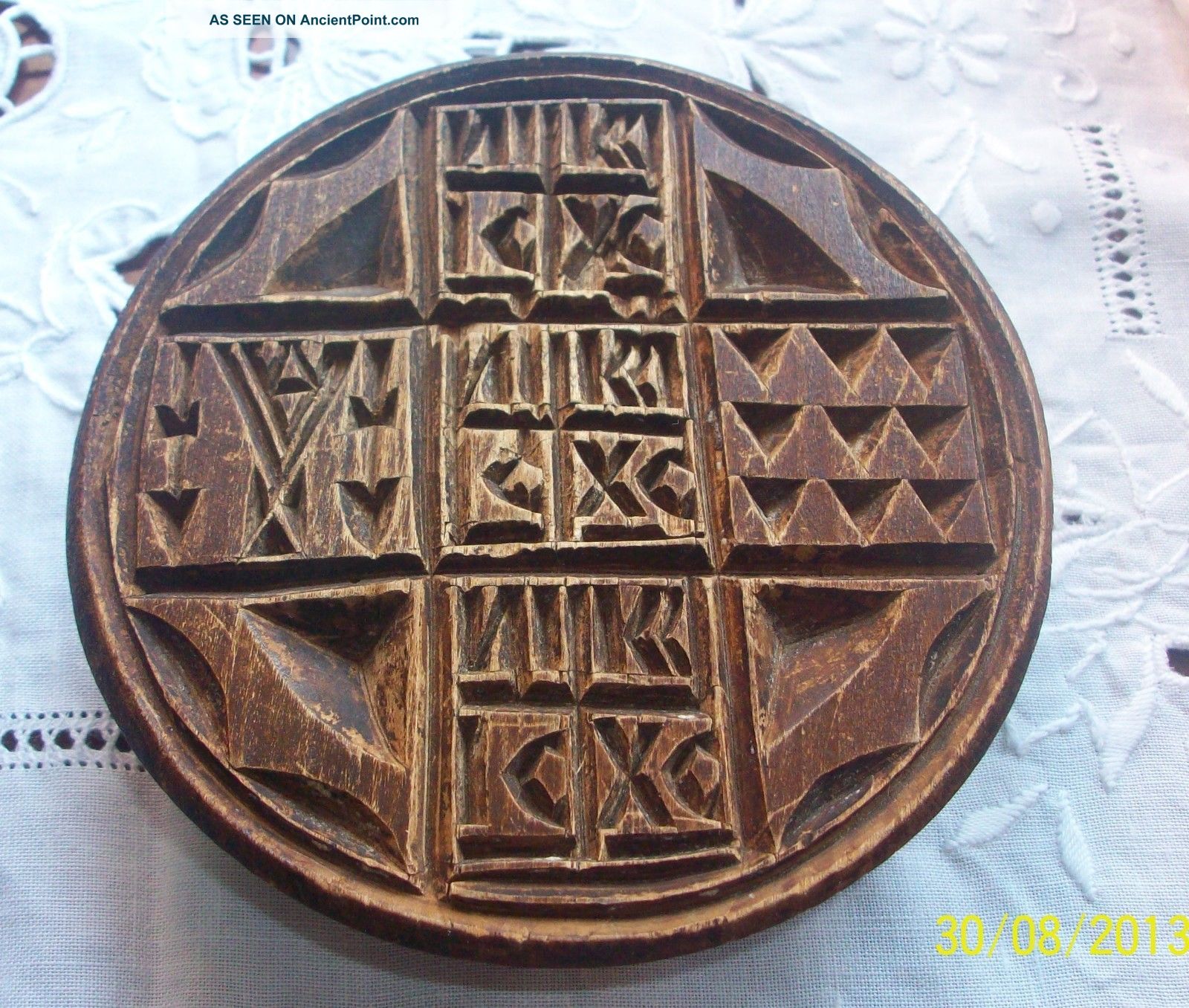 Wooden Stamper Antique Rare Primitive Wood Bread Double Stamp - Prosphora Primitives photo