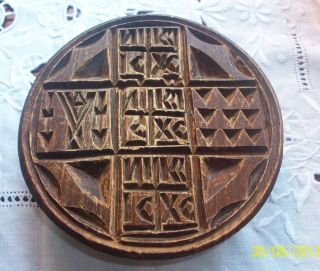 Wooden Stamper Antique Rare Primitive Wood Bread Double Stamp - Prosphora photo