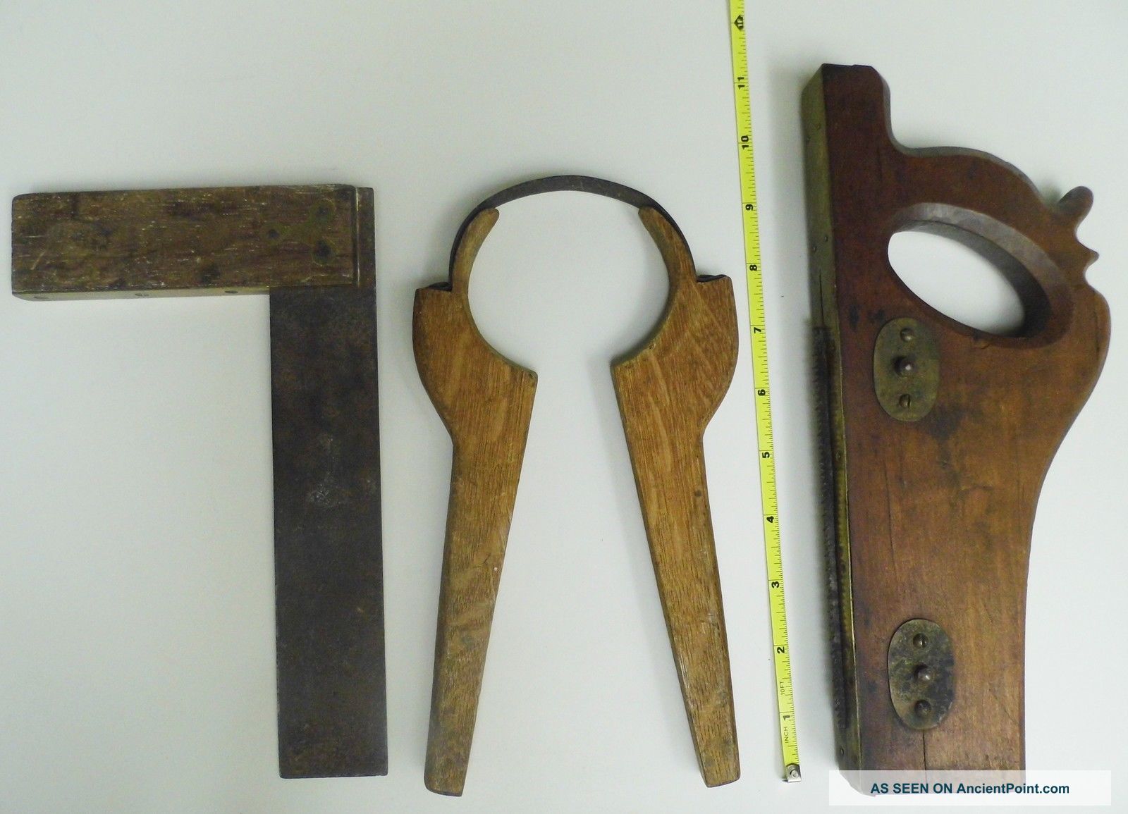 3 Antique Carpenters Tools Saw,  Square,  Hammer Farm Hand Tool Primitives photo