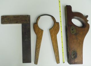 3 Antique Carpenters Tools Saw,  Square,  Hammer Farm Hand Tool photo