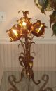 Set Of Antique Italian Gold Gilt Tole Tulip Swag Lamp/table Lamp/ceiling Light Chandeliers, Fixtures, Sconces photo 1