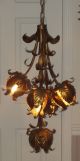 Set Of Antique Italian Gold Gilt Tole Tulip Swag Lamp/table Lamp/ceiling Light Chandeliers, Fixtures, Sconces photo 2
