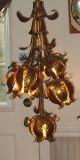 Set Of Antique Italian Gold Gilt Tole Tulip Swag Lamp/table Lamp/ceiling Light Chandeliers, Fixtures, Sconces photo 4