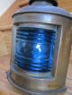 Antique Old Metal Blue Glass Shade Maritime Nautical Complete Ships Lantern Lamps & Lighting photo 4