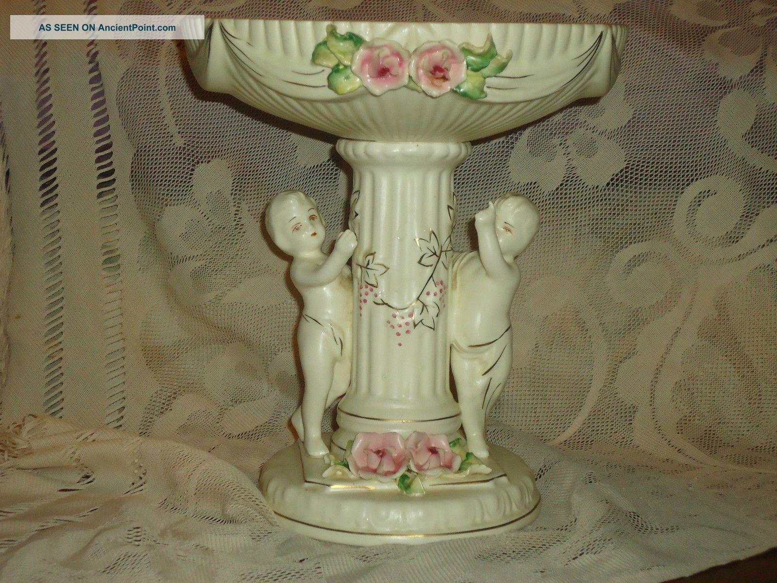 Ceramic Figural/cherub Chic Rose Compote 11 