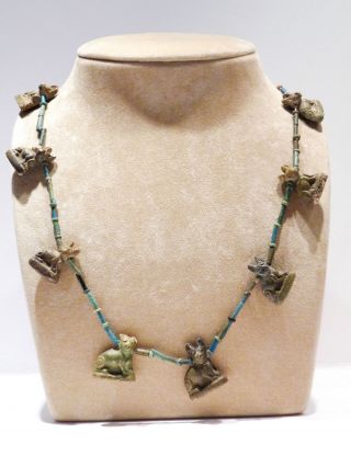 Egyptian Necklace With Fiancé Beads And 12 Terra - Cotta Cats,  18th Dynasty photo