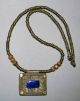 Old Ethiopian Beaded Lapis Pendant Silver Metal Necklace Strand Islamic photo 1