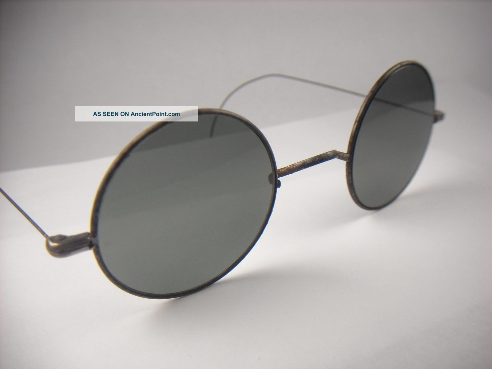 Antique Round Eyeglasses.  Steel Spectacles With Grey Sunglass Lenses. Optical photo