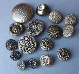 Antique And Vintage Buttons White Metal Silver Tone Mirror Twinkle Back Matches photo