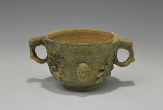 Ancient Roman Green Double Lead - Glazed Wine Cup (300 Ad) photo
