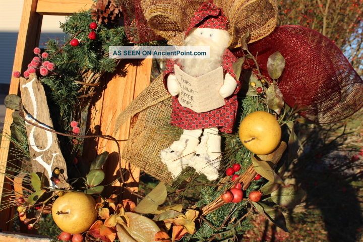 Christmas Wreath Primitive Santa Holiday Wreath Burlap Mesh Wreath Primitives photo