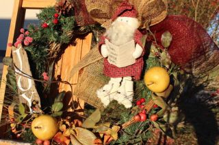 Christmas Wreath Primitive Santa Holiday Wreath Burlap Mesh Wreath photo