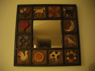 Vintage Primitive Country Folk Art Mirror photo