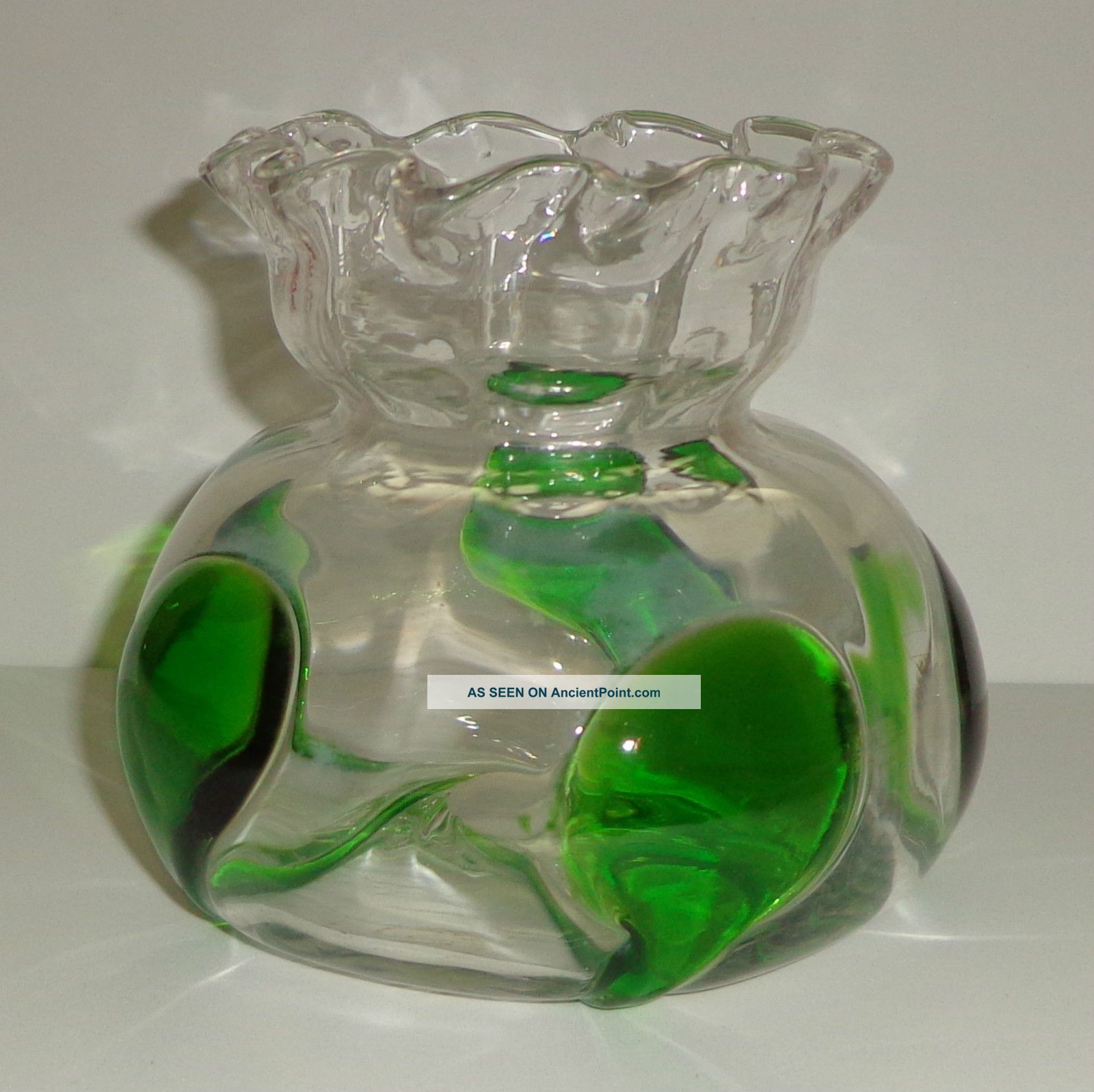 Antique Harrach Glass Rose Bowl Vase Peacock Blown Art Nouveau Bohemian 1900 Art Nouveau photo
