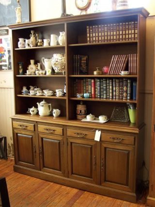 Vintage Romweber Cabinet/bookcase Wall Shelving Unit 6 Ft Long Solid Walnut photo