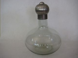 Large Rare Old Vintage Handblown Glass Decanter W/pewter Cork Lid photo