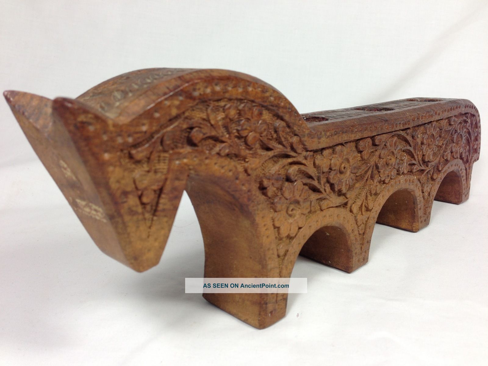 Ornate Hand Carved Wooden Horse Candle Holder From India Carved Figures photo