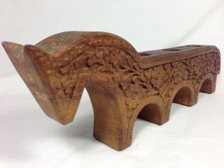 Ornate Hand Carved Wooden Horse Candle Holder From India photo