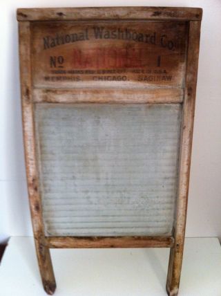 Antique Vintage Glass & Wood Washboard National Washboard Co.  No.  1 photo