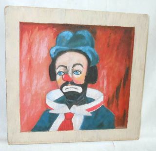 Folk Art Circus Clown Emmett 3d Vintage Carving Paint Painting Wall Wood Plaque photo