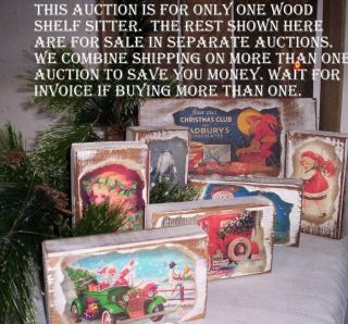 Wood Shelf Sign - Christmas Post Card Victorian Girl Vintage Primitive Steampunk photo