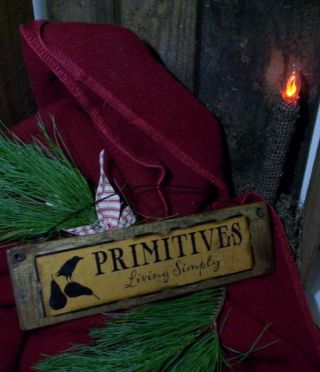 Primitives Living Simply Pear And Crow Wood Sign - Vintage Victorian Shabby Old photo