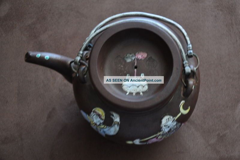 Chinese Antique Yixing Zisha Clay Enamded Teapot 19thc Other photo