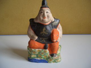 Japanese Antique Clay Doll Figure Ebisu Seven Gods Of Good Luck Carry Sea Bream photo