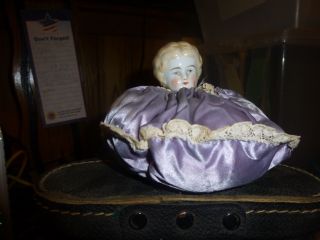 Antique Pin Cushion With Porcelain Head photo
