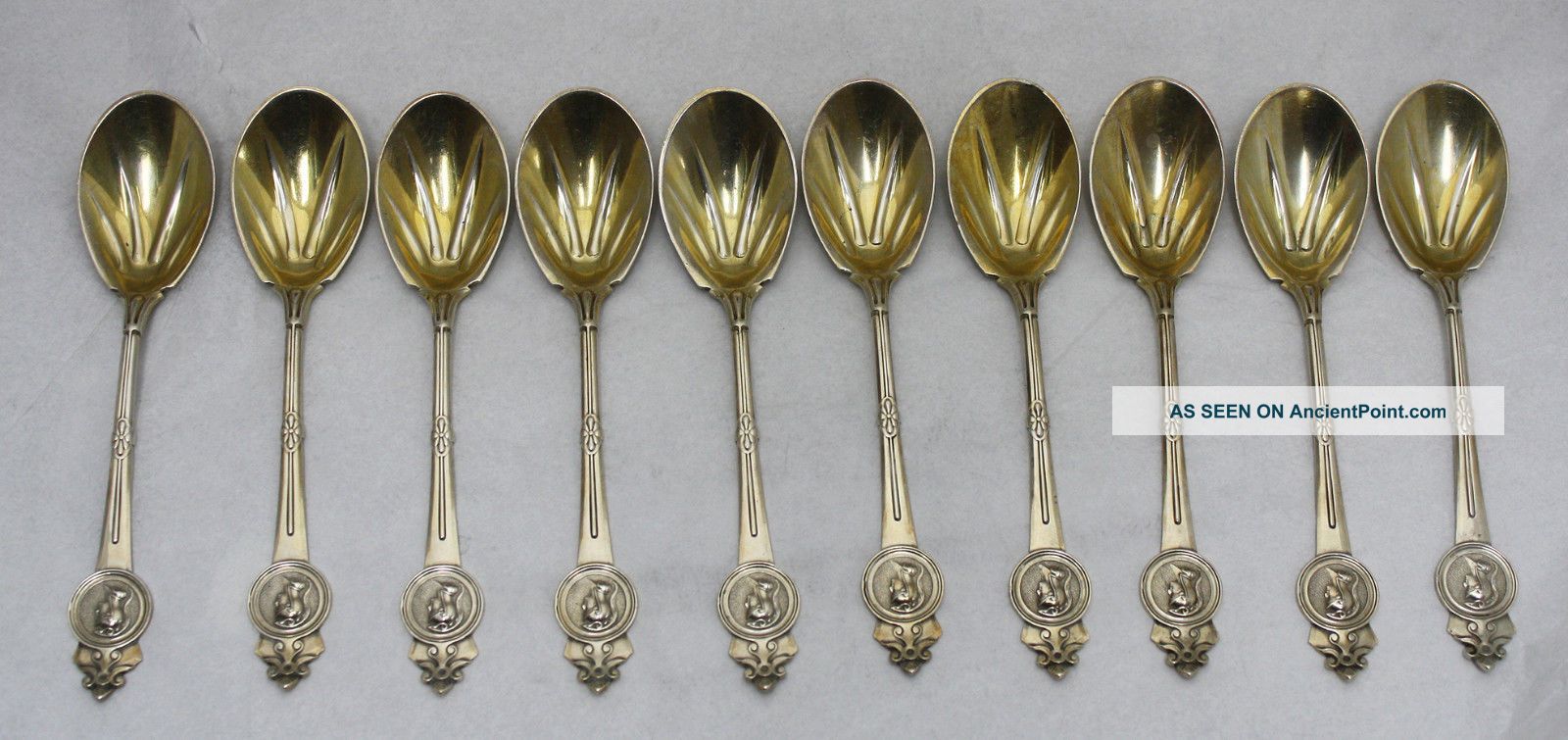 Rare 10 Tiffany & Co.  Gilt Sterling Medallion Ice Cream Spoons By Gorham C.  1866 Flatware & Silverware photo