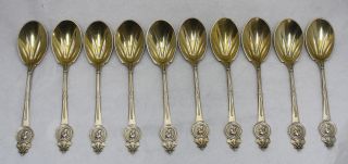 Rare 10 Tiffany & Co.  Gilt Sterling Medallion Ice Cream Spoons By Gorham C.  1866 photo