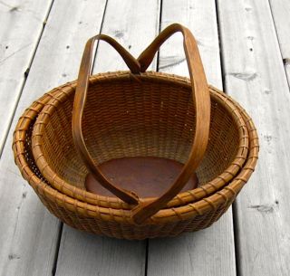 Rare Antique Set 2 Nesting Oval Swing - Handle Nantucket Baskets Att.  M.  Ray Aafa photo