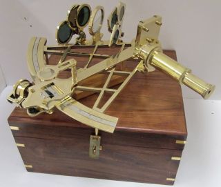 Working Ross London Brass 10in Micrometer Adjuster Sextant With Box photo