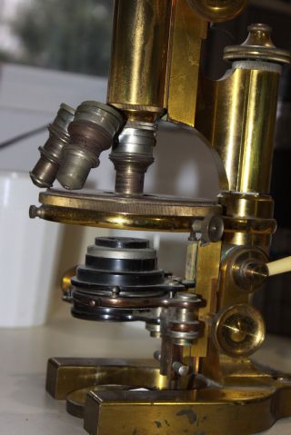 Antique Rare 1903 Continental Model Krauss,  Bausch & Lomb Brass Microscope Nr photo