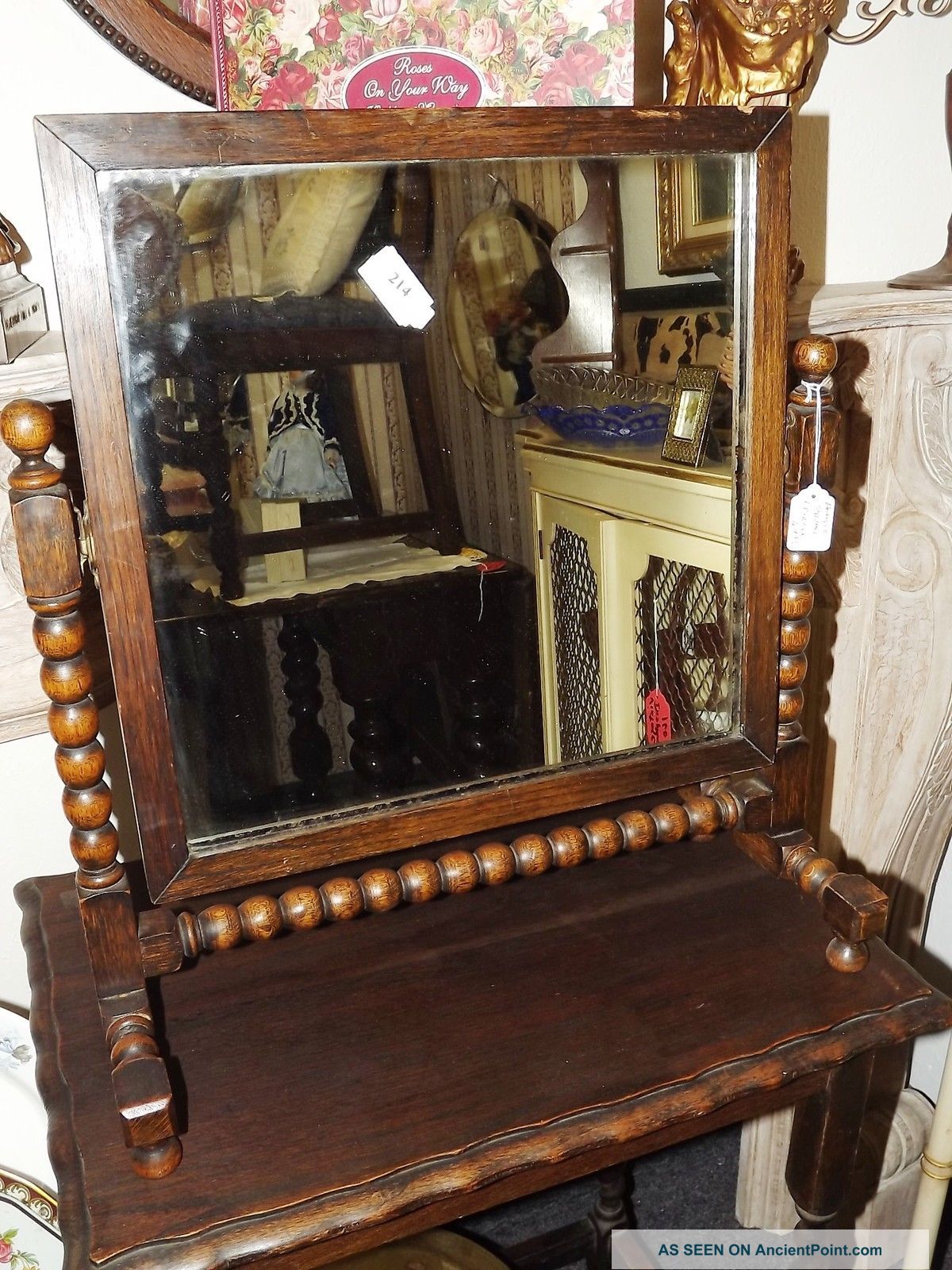 Antique English Bobbin Style Table Shaving Mirror 1900-1950 photo