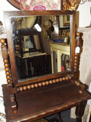 Antique English Bobbin Style Table Shaving Mirror photo