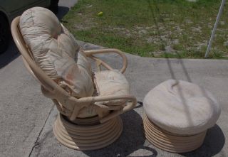 Vintage Bent Rattan Bamboo Swivel Rocking Chair & Ottoman photo