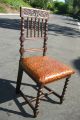 Antique Spanish Revival Carved Accent Chair Floral Embossed Leather Burnt Orange Post-1950 photo 11