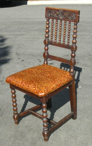 Antique Spanish Revival Carved Accent Chair Floral Embossed Leather Burnt Orange photo