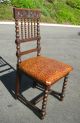 Antique Spanish Revival Carved Accent Chair Floral Embossed Leather Burnt Orange Post-1950 photo 2