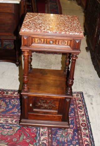 Antique French Walnut Henry Ii Marble Top Nightstand photo