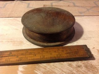 Vintage Antique Handmade Wood Round Box,  Walnut? Velvet Jewelry photo